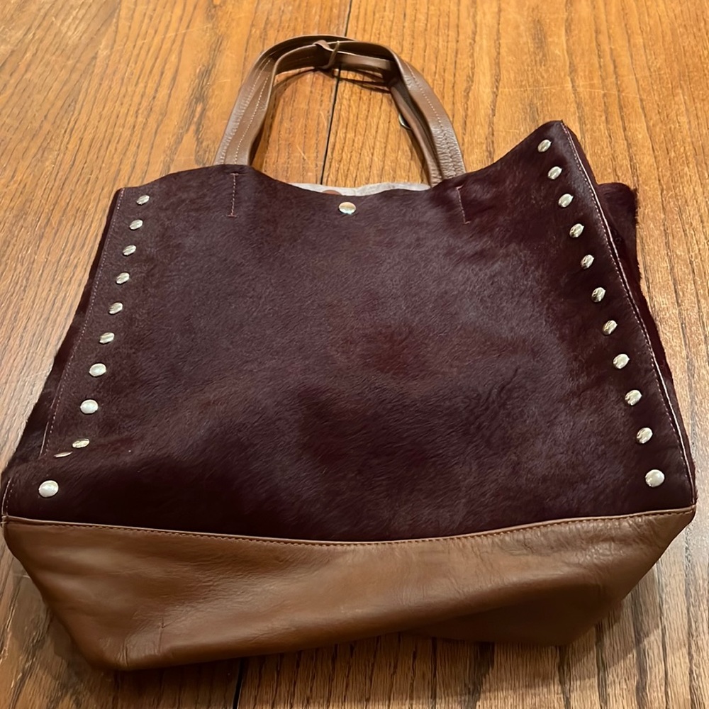 Pulicati Calf Hair Purse Tote Style With Silver Studs Snap Closure